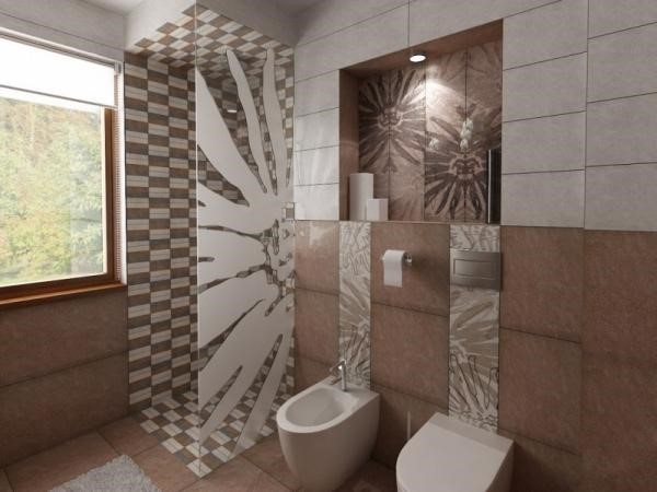 Стекло используется в интерьере ванной комнаты в качестве эффектной перегородки