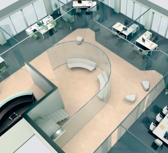 Эффектное зонирование современного офиса с применением стеклянных перегородок